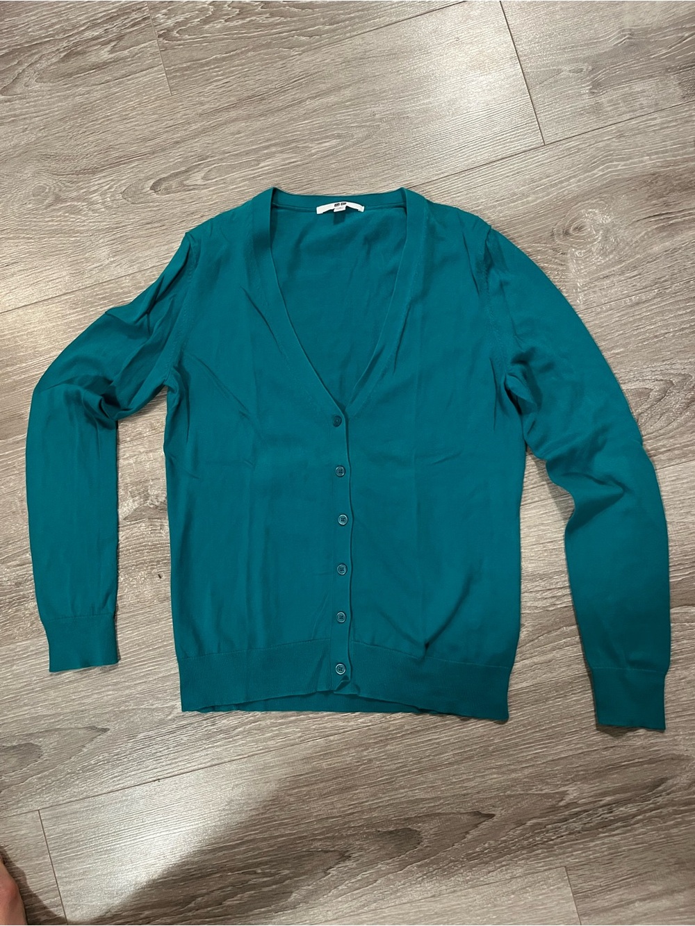 Uniqlo 100% cotton knit Teal V-Neck Button Cardigan Sweater. Womens small-medium - Picture 2 of 11